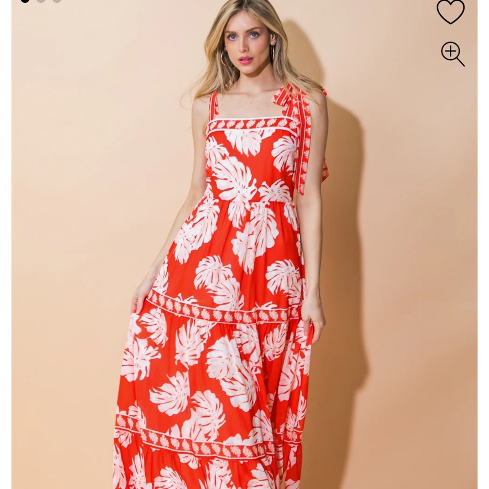 Flying Tomato/ Pinkblush Red Leaf Floral Maxi Dress